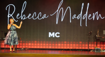 Fundraising event stage and master of ceremonies