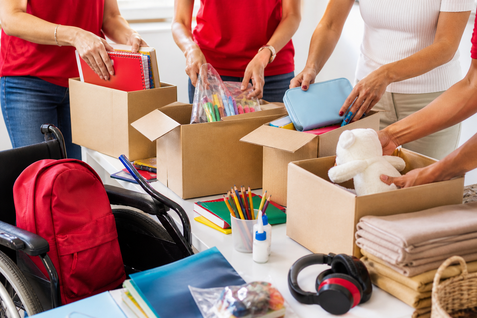 Volunteers preparing practical support parcels
